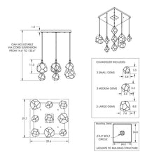 Load image into Gallery viewer, Gem Square LED Multi Light Pendant Light - line drawing.
