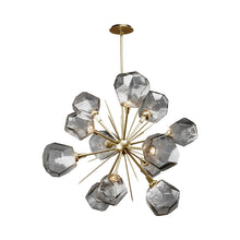 Load image into Gallery viewer, Gem Starburst LED Chandelier in Heritage Brass/Smoke Glass.
