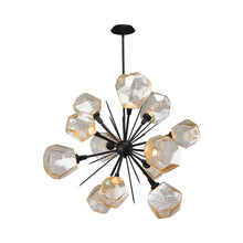 Load image into Gallery viewer, Gem Starburst LED Chandelier in Matte Black/Amber Glass.
