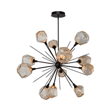Load image into Gallery viewer, Gem Starburst LED Chandelier in Medium/Matte Black/Amber Glass.
