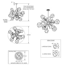 Load image into Gallery viewer, Gem Starburst LED Chandelier - line drawing.
