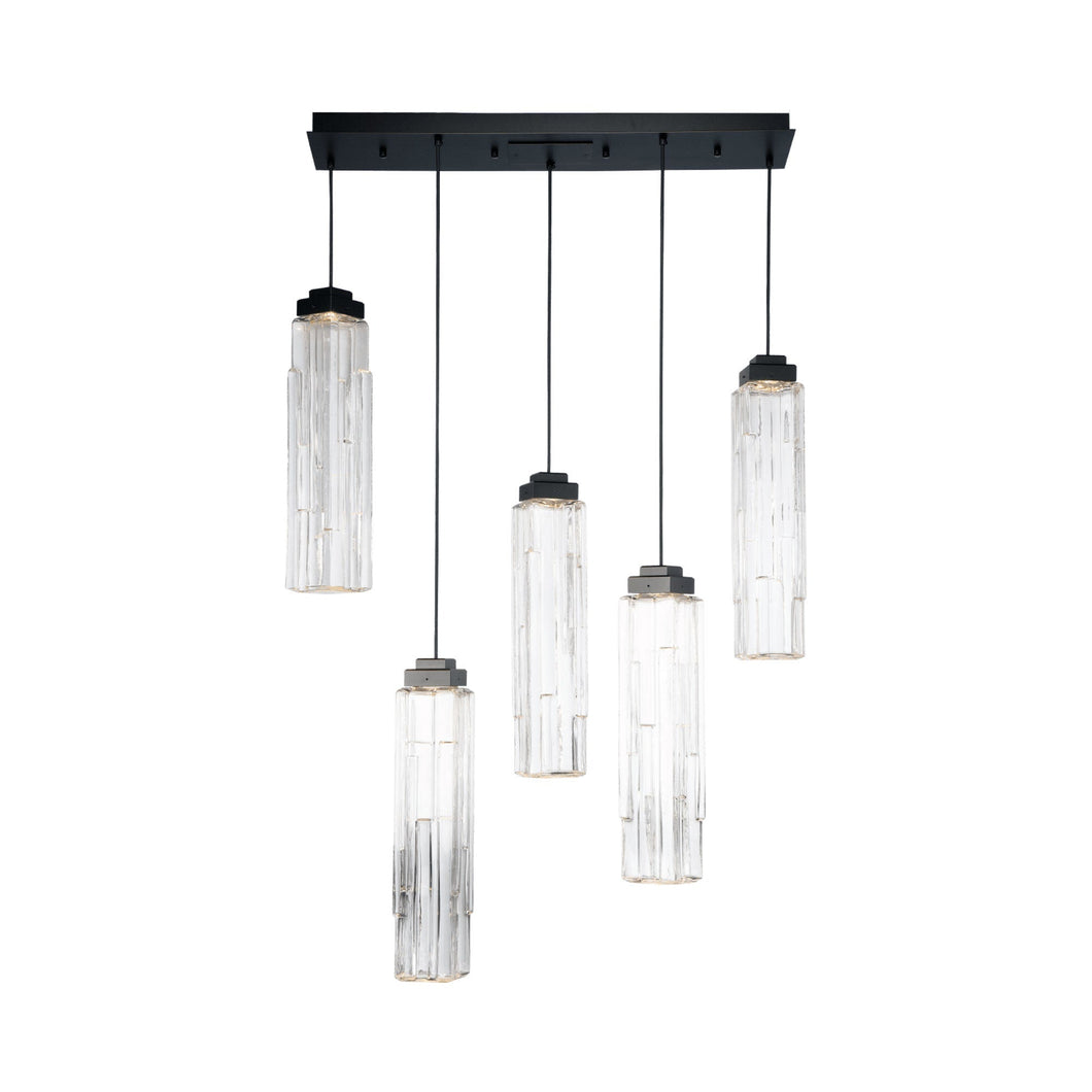 Ledgestone LED Linear Chandelier in Matte Black/Clear Glass (5-Light).