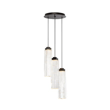 Load image into Gallery viewer, Ledgestone Round LED Multi Light Pendant Light in Matte Black/Clear Glass (3-Light).
