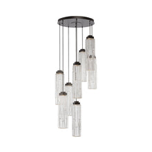 Load image into Gallery viewer, Ledgestone Round LED Multi Light Pendant Light in Matte Black/Clear Glass (8-Light).
