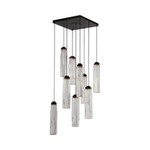 Load image into Gallery viewer, Ledgestone Square LED Multi Light Pendant Light in Matte Black/Clear Glass (9-Light).
