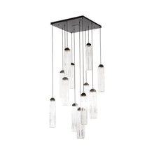 Load image into Gallery viewer, Ledgestone Square LED Multi Light Pendant Light in Matte Black/Clear Glass (12-Light).
