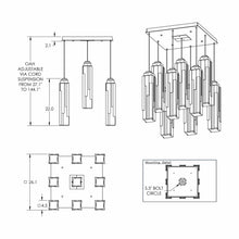 Load image into Gallery viewer, Ledgestone Square LED Multi Light Pendant Light - line drawing.
