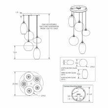 Load image into Gallery viewer, Misto Round Multi Light Pendant Light - line drawing.
