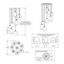 Load image into Gallery viewer, Misto Round Multi Light Pendant Light - line drawing.
