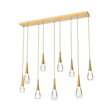 Load image into Gallery viewer, Raindrop LED Linear Pendant Light in Gilded Brass (9-Light).
