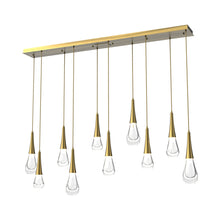 Load image into Gallery viewer, Raindrop LED Linear Pendant Light in Heritage Brass (10-Light).
