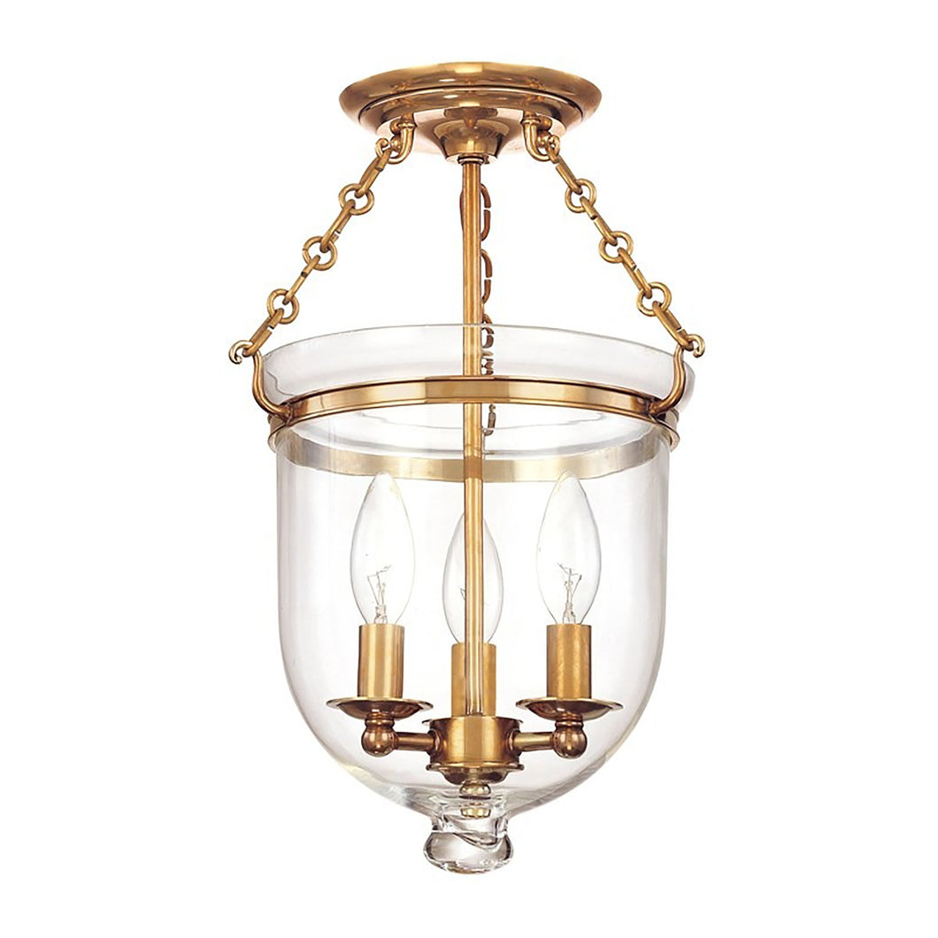 Hampton Semi Flush Mount Ceiling Light Small/Aged Brass/Clear.