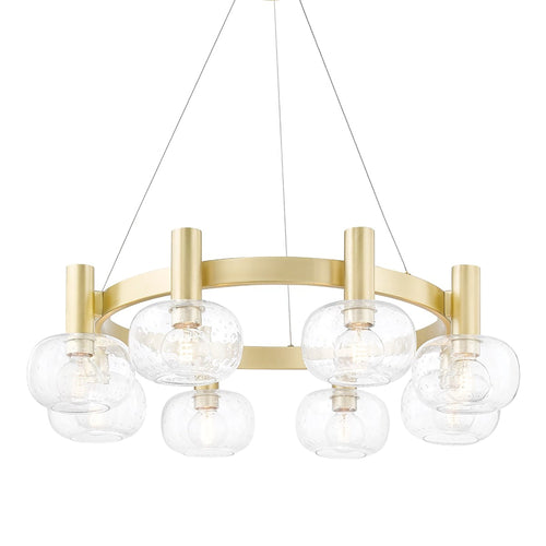 Harlow Round Chandelier in Clear and Brass.