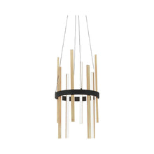 Load image into Gallery viewer, Harmonix Round LED Pendant Light in Black and Brass.
