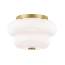 Load image into Gallery viewer, Hazel Flush Mount Ceiling Light in Aged Brass.
