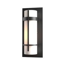 Load image into Gallery viewer, Banded Outdoor Wall Light in Small/Incandescent/Coastal Black/Opal Glass.
