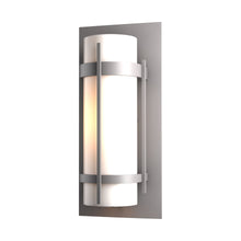 Load image into Gallery viewer, Banded Outdoor Wall Light in Extra Large/Incandescent/Coastal Burnished Steel/Opal and Seeded Glass.
