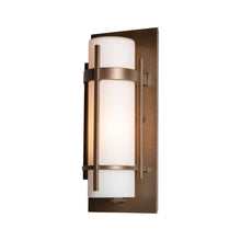 Load image into Gallery viewer, Banded Outdoor Wall Light in Small/Incandescent/Coastal Bronze/Opal Glass.
