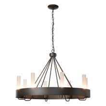 Load image into Gallery viewer, Banded Ring Chandelier in Mahogany/Frosted Glass.
