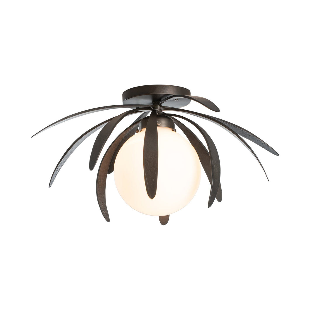 Dahlia Flush Mount Ceiling Light in Mahogany/Opal Glass.