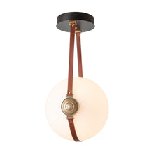 Load image into Gallery viewer, Derby LED Semi-Flush Mount Ceiling Light in Small/British Brown Leather/Hubbardton Forge Disc/Antique Brass.
