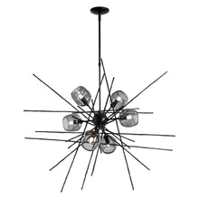 Load image into Gallery viewer, Griffin Starburst Pendant Light in Black/Thumbprint Cool Grey Glass/Short.
