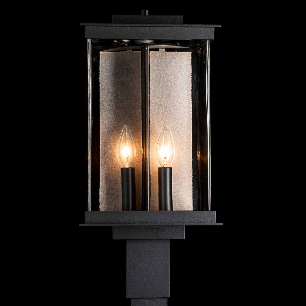 Kingston Outdoor Post Light in Coastal Black/Translucent Vintage Platinum.