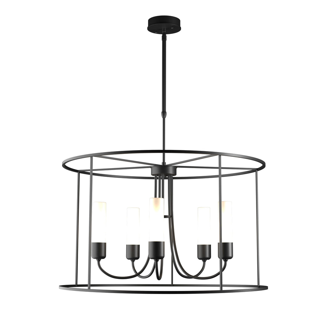 Portico Drum Outdoor Pendant Light in Coastal Black/Opal Glass/Standard.