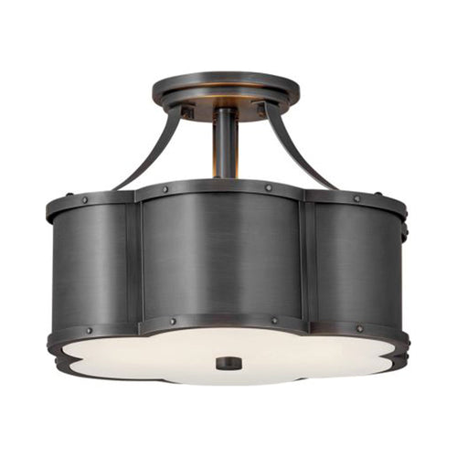 Chance Semi Flush Ceiling Light in Blackened Brass.