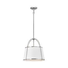 Load image into Gallery viewer, Clarke Drum Pendant Light in Polished Nickel/Matte White (Medium).
