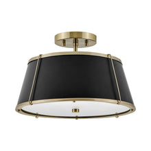 Load image into Gallery viewer, Clarke Semi Flush Mount Ceiling Light in Warm Brass/Black.
