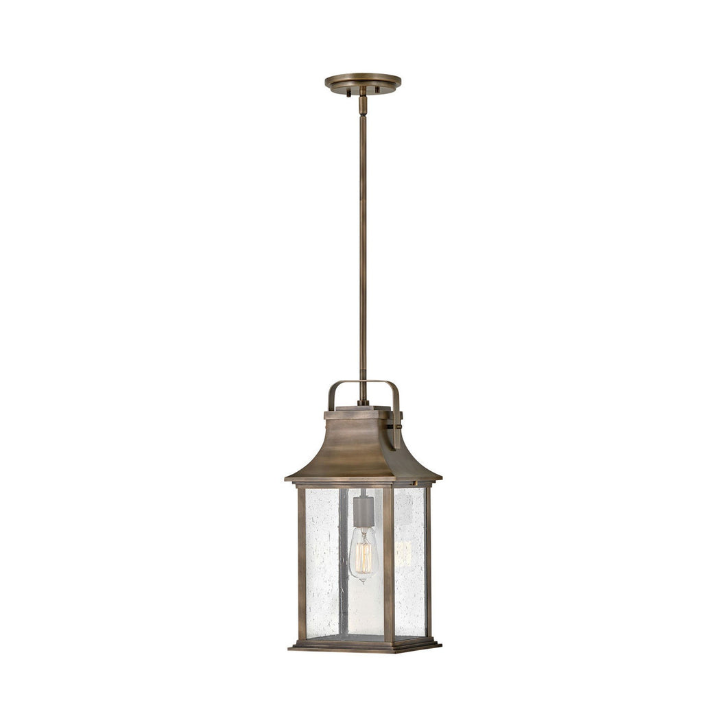 Grant Outside Area Pendant Light in Burnished Bronze.