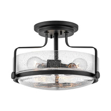 Load image into Gallery viewer, Harper Semi Flush Mount Ceiling Light in Black with Clear Seedy Glass (Medium).
