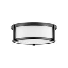 Load image into Gallery viewer, Lowell Flush Mount Ceiling Light in Black/Etched Opal (13.25-Inch).
