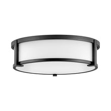 Load image into Gallery viewer, Lowell Flush Mount Ceiling Light in Black/Etched Opal (16-Inch).
