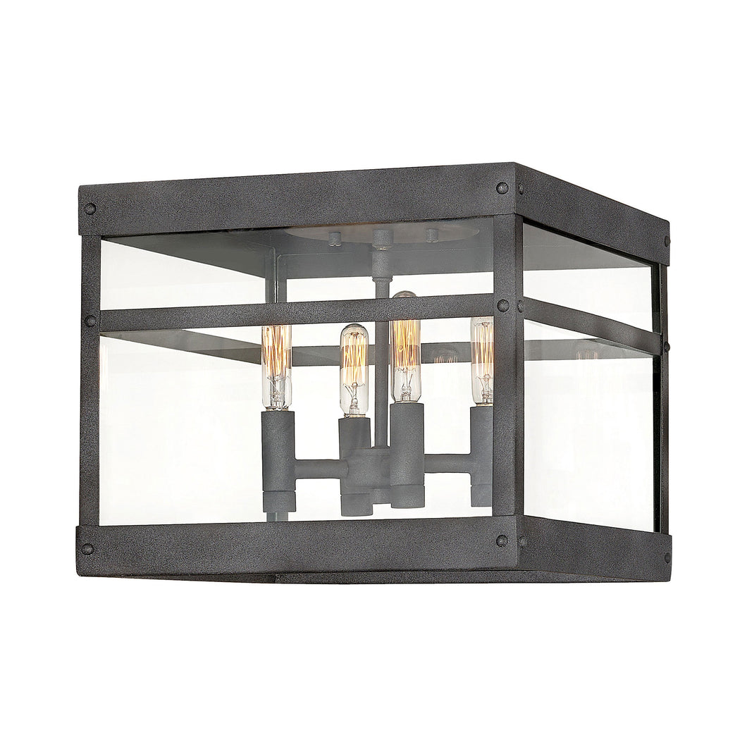 Porter Outdoor Flush Mount Ceiling Light in Aged Zinc.