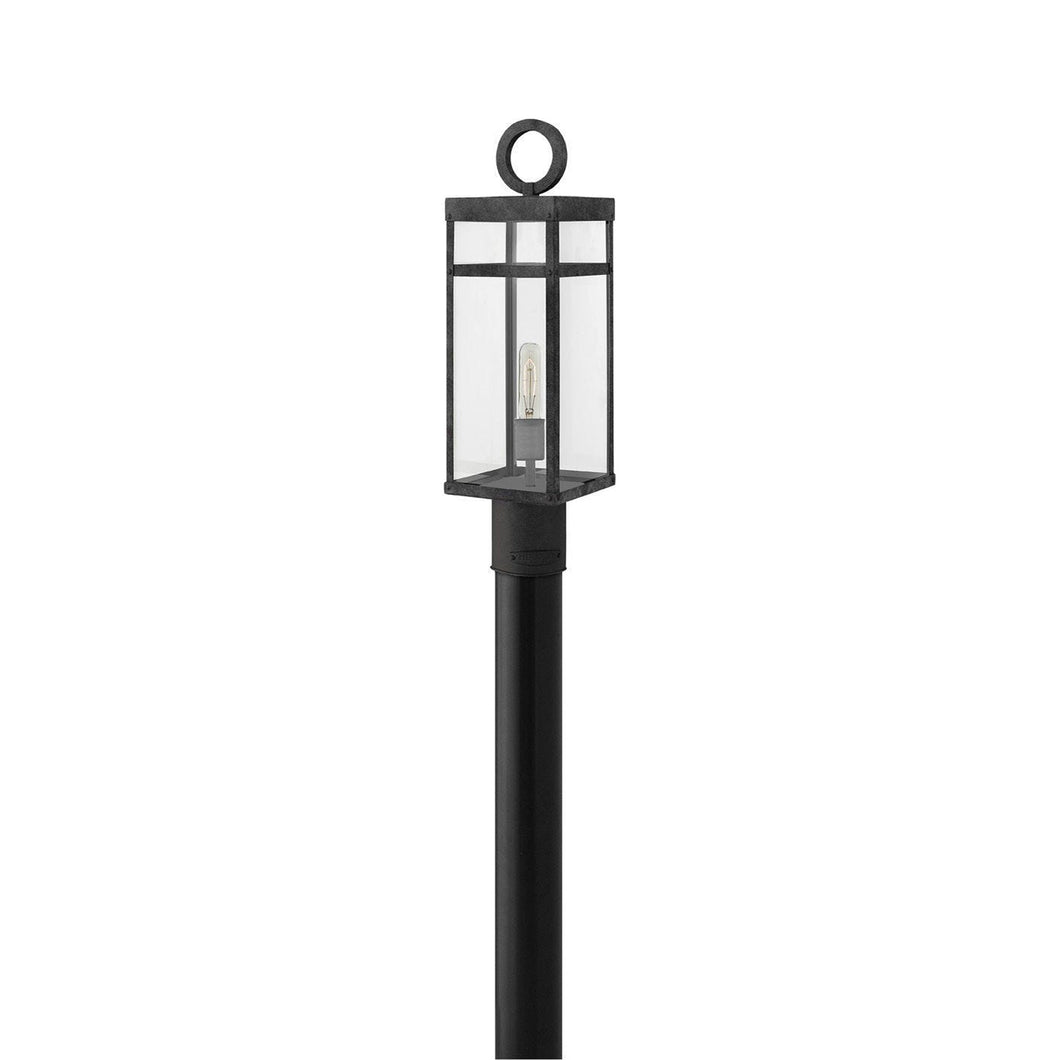 Porter Outside Area Post Light in Aged Zinc/incandescent.
