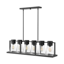 Load image into Gallery viewer, Refinery Linear Pendant Light in Black With Clear Glass.
