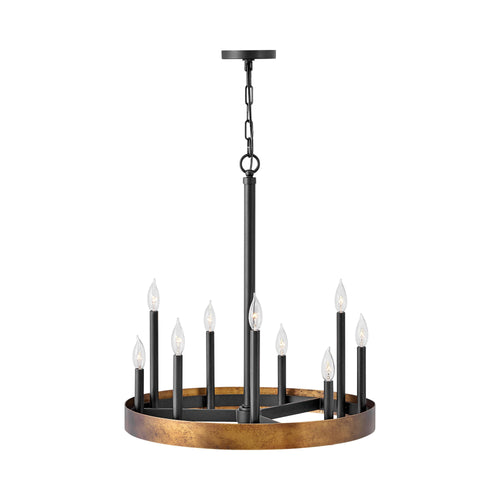 Wells Round Chandelier in Weathered Brass.