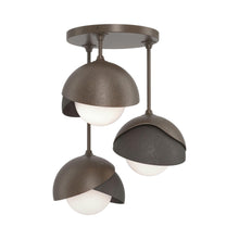 Load image into Gallery viewer, Brooklyn 3-Light Double Shade Semi Flush Mount Ceiling Light in Bronze/Dark Smoke.
