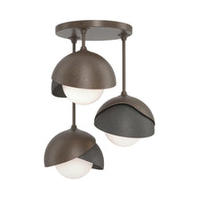 Load image into Gallery viewer, Brooklyn 3-Light Double Shade Semi Flush Mount Ceiling Light in Bronze/Natural Iron.
