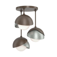 Load image into Gallery viewer, Brooklyn 3-Light Double Shade Semi Flush Mount Ceiling Light in Bronze/Vintage Platinum.
