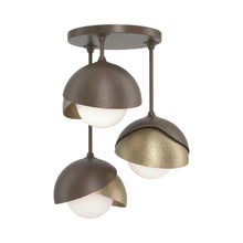 Load image into Gallery viewer, Brooklyn 3-Light Double Shade Semi Flush Mount Ceiling Light in Bronze/Soft Gold.

