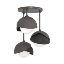 Load image into Gallery viewer, Brooklyn 3-Light Double Shade Semi Flush Mount Ceiling Light in Dark Smoke/Black.
