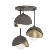 Load image into Gallery viewer, Brooklyn 3-Light Double Shade Semi Flush Mount Ceiling Light in Dark Smoke/Soft Gold.
