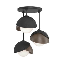 Load image into Gallery viewer, Brooklyn 3-Light Double Shade Semi Flush Mount Ceiling Light in Black/Bronze.

