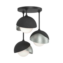 Load image into Gallery viewer, Brooklyn 3-Light Double Shade Semi Flush Mount Ceiling Light in Black/Vintage Platinum.
