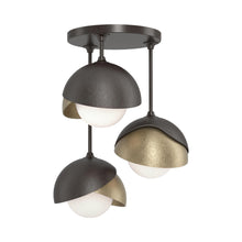 Load image into Gallery viewer, Brooklyn 3-Light Double Shade Semi Flush Mount Ceiling Light in Oil Rubbed Bronze/Soft Gold.
