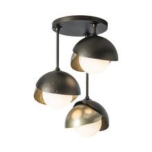 Load image into Gallery viewer, Brooklyn 3-Light Double Shade Semi Flush Mount Ceiling Light in Oil Rubbed Bronze/Modern Brass.
