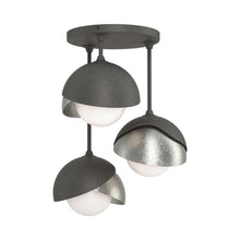 Load image into Gallery viewer, Brooklyn 3-Light Double Shade Semi Flush Mount Ceiling Light in Natural Iron/Sterling.
